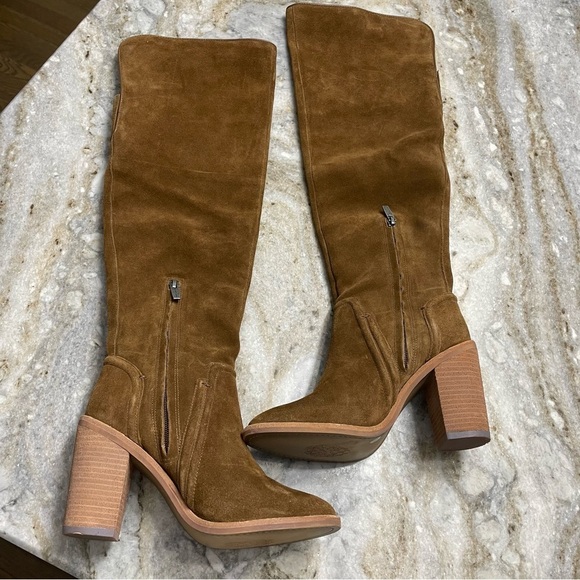 Vince Camuto Malaya Boot Over The Knee Tan Camel Suede Block Heel Women’s 7 - Picture 3 of 11